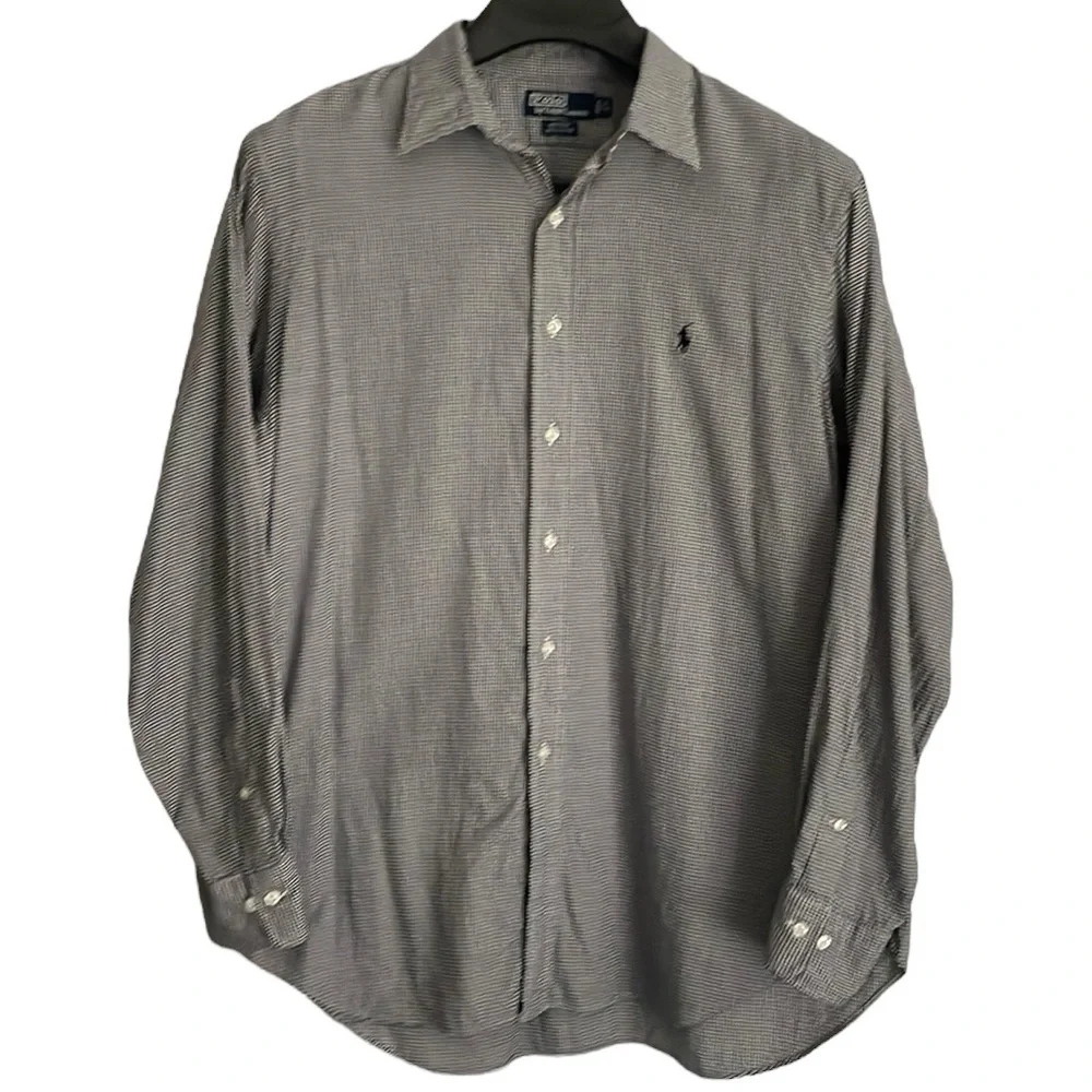 Polo Ralph Lauren Size 17 34/35‎ black and white mini houndstooth Andrew shirt.